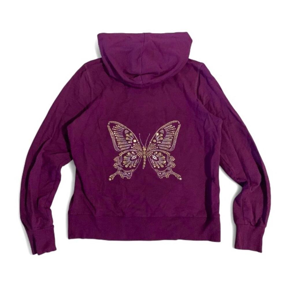 Christine Alexander Y2K Purple Butterfly Rhinestone Hoodie S